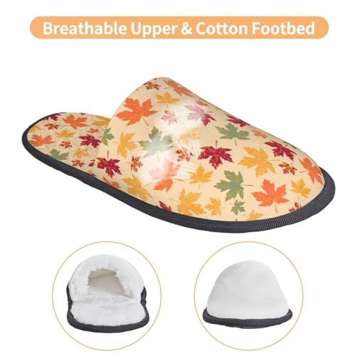 Autumn Maple Leaves Print Women Slippers Home Furry Shoes Keep Men Couples Shoes Warm For Women-4
