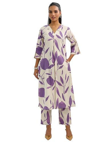 Image of Libas Womens Printed Cotton Straight Kurta With Trousers | daily wear suit