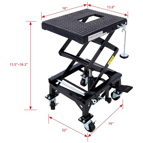300 lbs Hydraulic Motorcycle Scissor Jack Lift Dirt Bike Hydraulic Maintenance Stand Table,Heavy Duty Lift Table Foot Peg for Air Conditioner Electric Motors Heavy Things,Stability (Black)