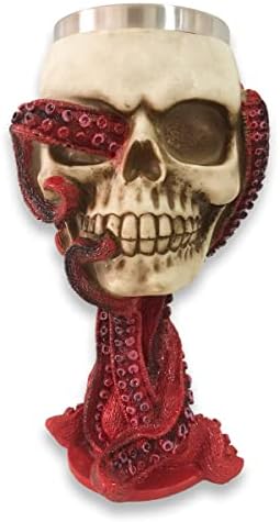 PROVIVID Skull Goblet Chalice Wine Cups Medieval Chalice Skull Cup Stainless Steel 3D Skull Whisky Shot Glasses Realistic Resin Octopus Tentacle Beverage Halloween Drinking Cup Novelty Unique Gift