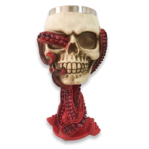 Provivid Skull Goblet Chalice Wine Cups Medieval Chalice Skull Cup Stainless Steel 3D Skull Whisky Shot Glasses Realistic Resin Octopus Tentacle Beverage Halloween Drinking Cup Novelty Unique Gift #TOP3