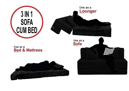 Image of Aart Store 3 Seater (5x6) Space Saving Foldable Sofa Cum Bed with Removable Washable Fabric Cover (Black)