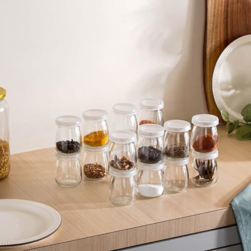Image of Nestasia Small Glass Jar with Lid Set of 16 (100ml Each), Transparent Seasoning Glass Containers for Kitchen Storage Pantry, Spices, Salt, Pepper, Herbs or Chilly Flakes