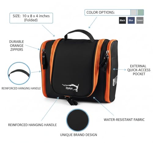 Image of Styleys Toiletry Bag for Men, Travel Organizer Pouch with Multiple Compartments, S1402 Black