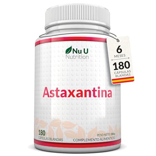 Astaxantina 12 mg - 180 Cápsulas Blandas de Alta Potencia - Suministro Para 6 Meses - Potente Complemento Antioxidante de Algas Haemotococcus Pluvialis - Fabricado en Europa - Nu U Nutrition