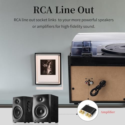 MUSITREND 9 in 1 Record Player with External Speakers,3 Speed Bluetooth Turntable Vinyl Player with CD/Cassette Play,AM/FM Radio, USB SD/MMC Play, Aux-in/RCA Line Out