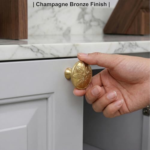 Image of 4 Pack Champagne Bronze Cabinet Knobs,1.4 inch Round Bronze Kitchen Cabinet Knobs Handles for Cabinets and Drawers, Drawer Knobs Dresser Knobs Champagne Bronze,Solid Zinc Alloy