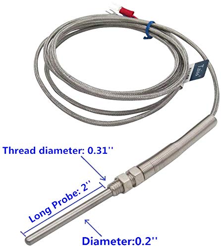 Twtade Stainless Steel Pt100 Rtd Thermistor Temperature Sensor Probe,50Mm / 2" Long Probe Thermocouple, Probe Diameter :5Mm / 0.2" (Temperature Rang: -50~420°C) 5Mm X 50Mm X 2M Mt-225A 50Mm #TOP1