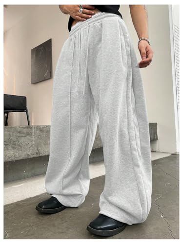 OYOANGLE Men's Baggy Sweatpants Drawstring Elastic Waist Loose Wide Leg Athletic Sweat Pants with Pockets3