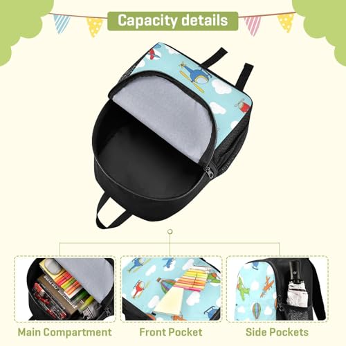 DOMIKING Helicopters Airplane Blue Kids Backpack for Boys Girls Elementary School Kindergarten Backpack for Kids Toddler Bookbag School Bag Age 3-64
