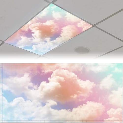 Image of Fluorescent Light Cover for Classroom - 2 Pcs Colorful Clouds Fluorescent Light Covers, Ceiling Light Covers Shade Panel Coverings for Office Classroom Home Drop Ceiling, 4 x 2 Feet
