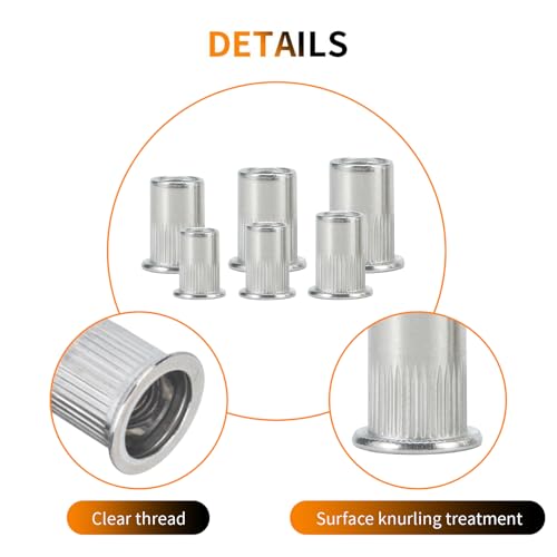 BORDSTRACT 100 Stück M10 Wiederverwendbare Einschraubmuttern, Edelstahl Flachkopf mit Vertikaler Riffelung für Sicheren Halt