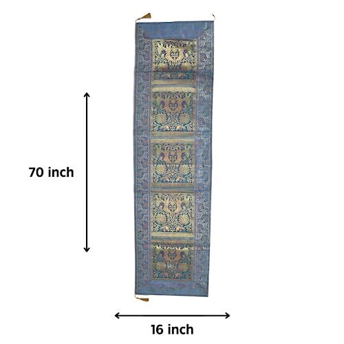 Image of Banarasi Brocade Silk Handmade Table Runner for Dining Table, Centre Table, Coffee Table 70 X 16 in Table Top Table Cloth Room Decor Runner (Turquoise)