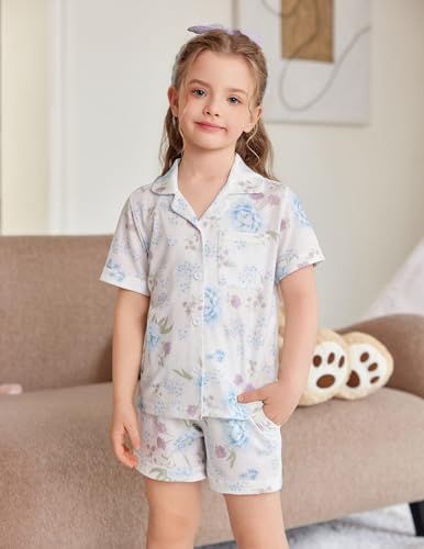 Arshiner Pajamas Set for Girls Short Sleeve Lounge Set 2 PCS Button Down Pj Sets3