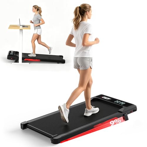 Walking Pad Laufband klappbar mit 9% Steigung und 1-10 km/h, leiser bürstenloser 3,0-PS-Motor, bis 140 kg belastbar, LED-Anzeige, Stoßdämpfung, für Zuhause und Büro