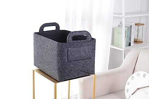 Image of Renva Felt Storage Basket for Organizing, Large Fabric Collapsible Storage Bins with Handles, Foldable Storage Basket Bins, Perfect for Shelves, Closet, Books, Clothes Organizing (1, Black)