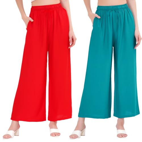 Image of Buy That Trendz Palazzo Pants for Women Rayon Elasticated Regular Fit Flared Wide Leg M to 6XL Pack of 2