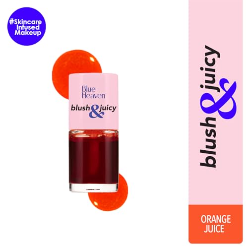 Image of Blue Heaven Glossy Blush & Juicy Lip & Cheek Tint Infused with Pomegranate & Strawberry Extract|Multipurpose 3 in 1 Lip Tint|Long Lasting, Water Proof & Hydrating Liquid Blush, Orange Juice, 9ml