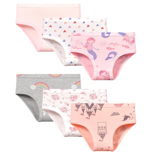 GRPSKCOS Girls Underwear, 6 Pack Toddler Kids Underwear 100% Cotton Panties for 2-8 Years Girls, 01 Mermaid Castle, 3-4 Years
