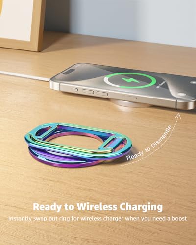 Image of SUPERONE [2025 Upgraded] Mag Safe Phone Ring Holder, Adjustable Magnetic Kickstand & Removable Phone Grip Compatible with Wireless Charging Only for iPhone 17 & 16 & 15 & 14 & 13 Series (Colorful)