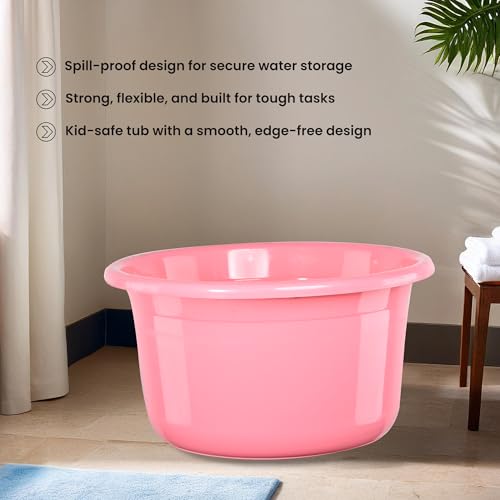 Image of Kuber Industries 2 Pcs Bath Tub 25 Ltr Plastic For Home, Washroom & Kitchen | Lightweight & Multipurpose Washing Tub - Suitable For Laundry And Cleaning | Pink