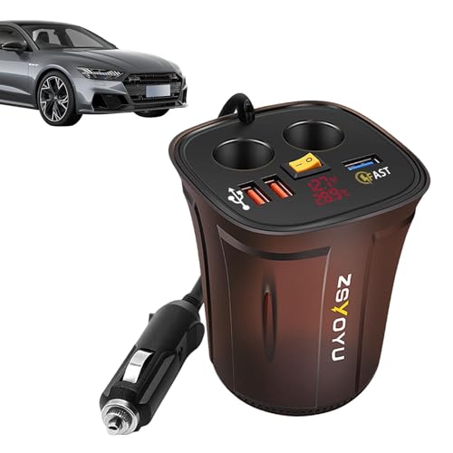 Car Charger Adapter – 12-24 V 4200 ma USB Cup Holder Inverter, Digital Display Multis Port Fast Charge Converter, Heavy Duty Portable Vehicle Power Station | Temperature Monitoring lighters Socket