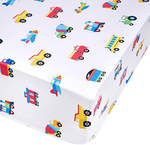 Wildkin Microfiber Fitted Crib Sheet for Boys & Girls, Crib Sheets Measures 52 x 28 Inches, Soft & Breathable Fabric Crib Sheets for Kids, Fits Standard Crib Mattress(Trains Planes & Trucks)