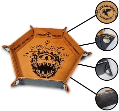 Power Beast Dungeon Beholder Dice Rolling Mat, Dice Tray + Dice Set D&D Polyhedral DND 7pcs, Dungeons and Dragons, Dungeon Master, RPG.