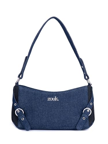 Image of ZOUK Lyra Small Shoulder Bag for Women - Denim & Printed Shoulder Bag with Water-Resistant Lining | Handcrafted Sling Bag with Multiple Pockets & Zip Closure for Daily & Weekend Use |