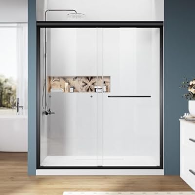 Carvmpin Double Sliding Shower Door 44-48" W x 72" H,Semi-Frameless Bypass Shower Glass Door with 1/4" (6mm) Tempered Glass,Adjustable Framed Door with Smooth Sliding,Matte Black