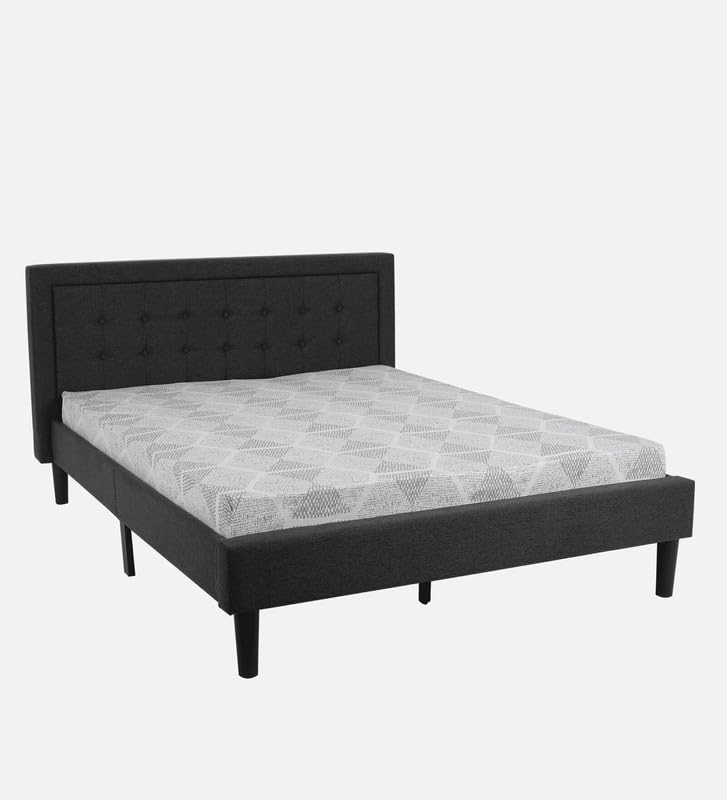 Image of Mintwud Pepperfry Upholstered Queen Size Bed Without Storage for Bedroom Furniture Solid Wood Fabric Bed Wooden Double Bed Cot Palang for Living Room Home and Hotels (Black Finish)