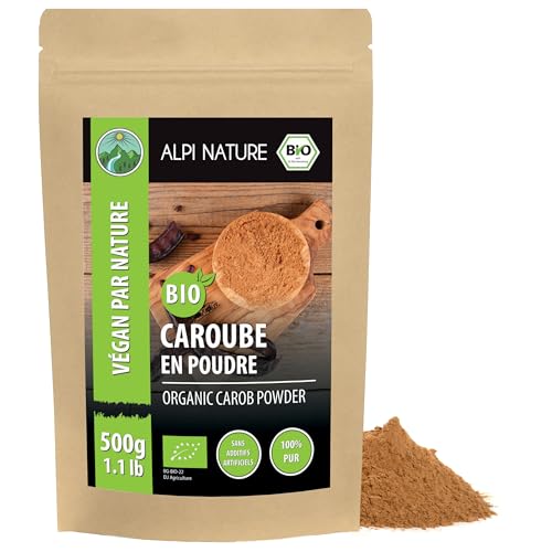 Alpi Nature Caroube Poudre BIO 500g, Gousses de Caroube Séchées et Moulues, Edulcorant Naturel pour Pâtisserie
