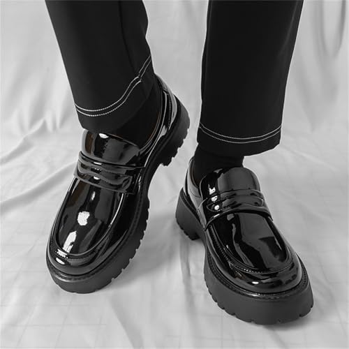Men's Two Tone Leather Slip On Dress Chunky Platform Loafers Lightweight Round Toe Non-Slip Low Top Shoes for Business Work Daily Formal Party Office4