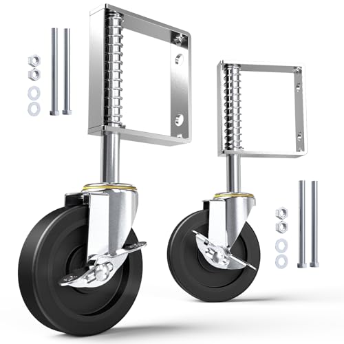 HOLKIE 2 Pack 100mm Heavy Duty Spring Loaded Gate Wheels - Swivel Castor Wheels for Wooden Gate and Fence - 50 kg Capacity per Castor