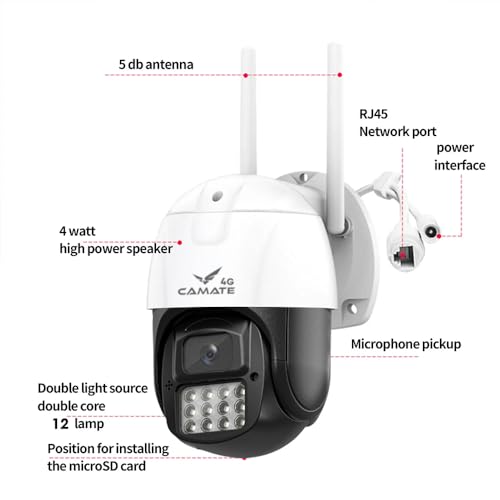 Camate Eclipse 4G Sim Based 3MP Wireless Outdoor Smart CCTV Camera, Pan & Tilt, Two-Way Talk, Coloured Night Vision, Motion Detection & Tracking, Alarm, Upto 256GB Micro SD Support 6 41dd+8KL6eL
