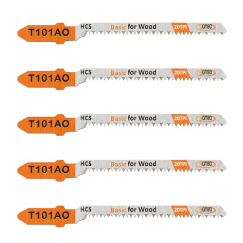 5PCS T Shank Jigsaw Blades Set - BGTEC HCS(SK5) Jig Saw Blades for Wood, Plastic Cutting(T101AO)