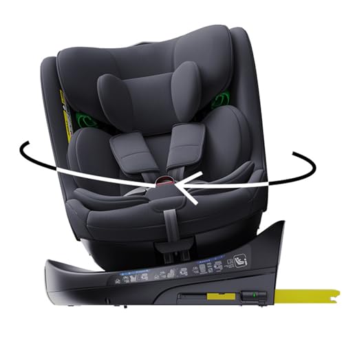 ALYIKOU i-Size Girevole 360, Seggiolino Auto 0-36 Kg, 0-12 anni, ISOFIX con Top Tether, Seggiolino Reclinabile 6 Posizioni, 12 Posizioni Poggiatesta