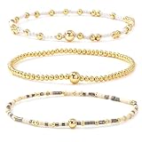 Bohxantium Gold Beaded Bracelet Stack for Women Colorful Small Seed Beads Bracelets Set Boho 14K Gold Plated Ball Stackable Stretch Non-Tarnish Dainty Jewelry Trendy Accessory Friendship Gift