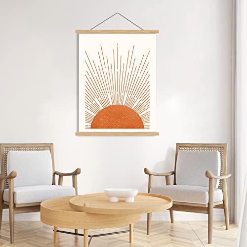 Boho Wall Art With Magnetic Poster Hanger Frame Wooden Hanging Wall Decor Canvas Wall Art Sun Rising On The Horizon Geometric Nature Illustrations Line Art Wall For Living Room Bathroom 12"X16" #TOP1