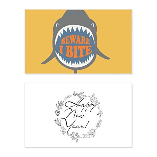 Tarjeta de año nuevo con mensaje conmemorativo de bendición y tiburón Beware I Bite para fiestas
