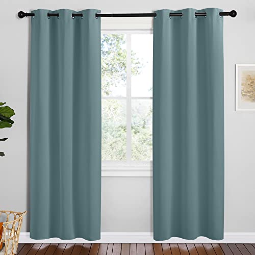 Image of NICETOWN Modern Blackout Curtains Noise Reducing, Greyish Blue, 2 Panels, W42 x L78 -Inch, Thermal Insulated and Privacy Room Darkening Drape Panels for Boy's Guest Room Door Small Short Window