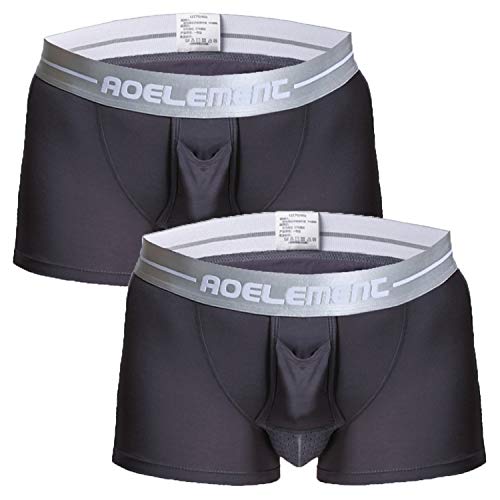 Ouruikia Men's Boxer Briefs Separate Pouch Modal Breathable Boxer Briefs Underwear with Functional Dual Fly Grey XL