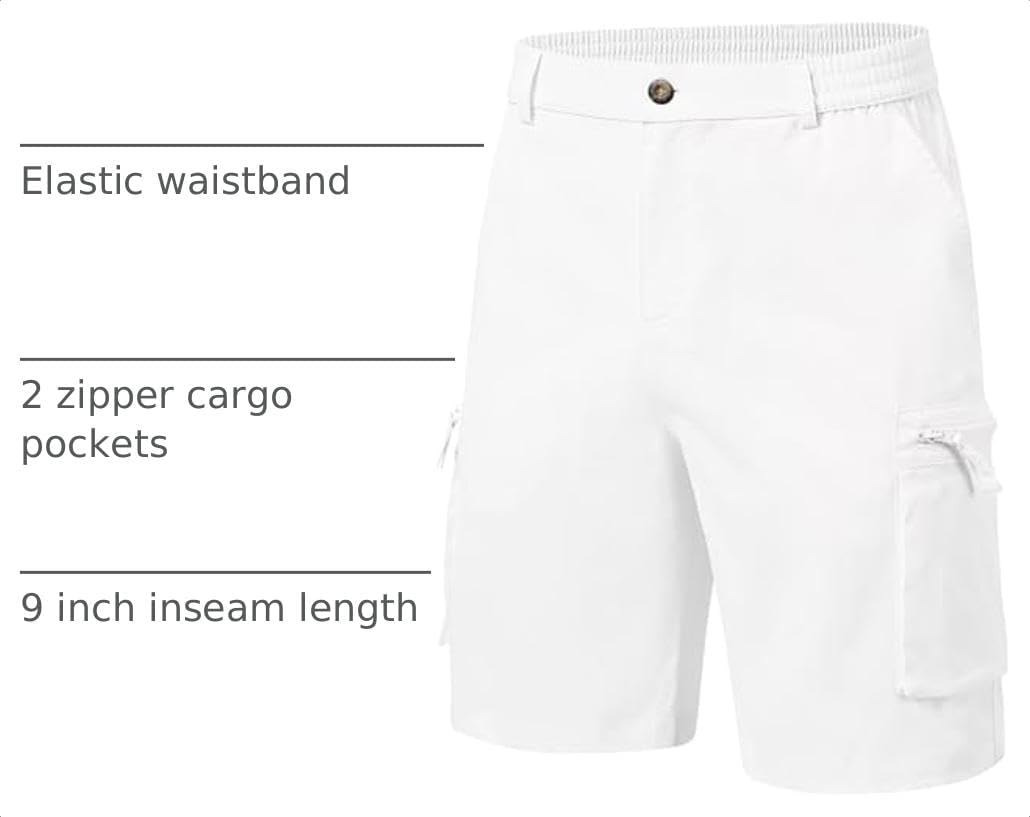 QPNGRP Men's 9" Inseam Stretch Waist Zipper Cargo Shorts with 6 Pockets