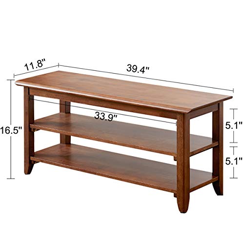 Image of XKZG Storage Bench Wooden Shoe Rack Bench Rustic Solid Wood Entryway Bench (Brown,39.4 inch)