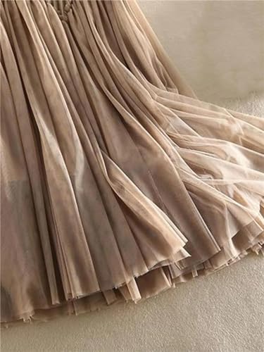 Women's Spring Summer Lace Spliced Mesh Skirt Casual High Waist A-Line Skirts3