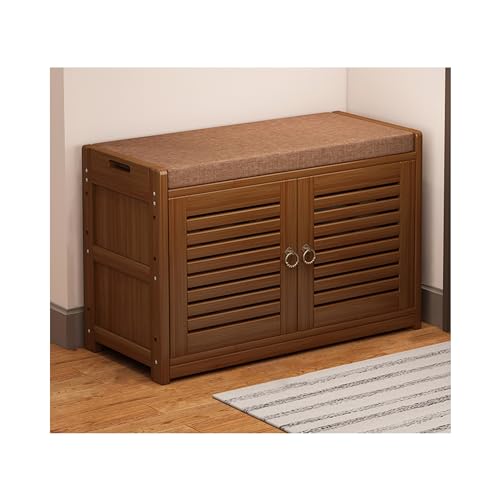 Banc de rangement à chaussures en bois avec armoire à 2 portes et coussin