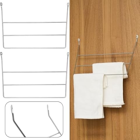 Blulu 2 Pcs Under Sink Towel Holder Door Mount Kitchen Towel Rack Wire Dish Rag Rack Hanger Holds 3 Folded Wipes Chrome Cabinet Towel Bar 3 Tier Dish Towel Holder Cover