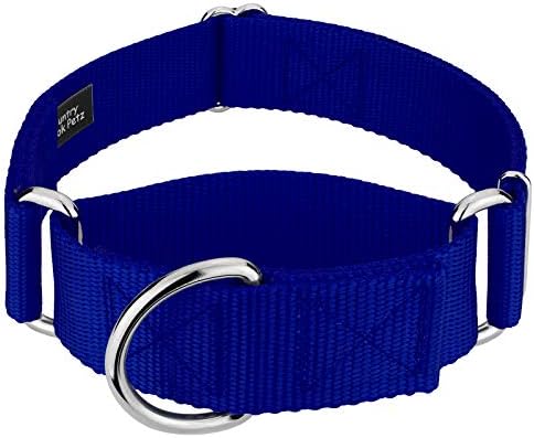 Country Brook Petz - Wide Dog Collar, Adjustable for Large Breed - Martingale Solid Nylon Dog Collar (Medium, 1 1/2 Inch Wide, Royal Blue)