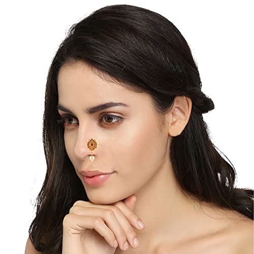 Efulgenz Indian Jewelry Kundan Crystal Nose Ring Hoop Pin Stud Fake Septum Ring With Chain Nose To Ear Chain Non Piercing Body Jewelry (Style 2) #TOP2