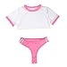 Produktbild Freebily Damen Transparent Crop Top Bauchfrei Kurzarm T-Shirt Tops mit Strings Erotik Unterwäsche Schulmädchen Kostüm Cosplay Dessous Set Rosa One Size
